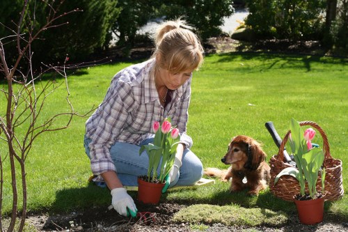 Professional gardeners following health and safety checks on a garden site